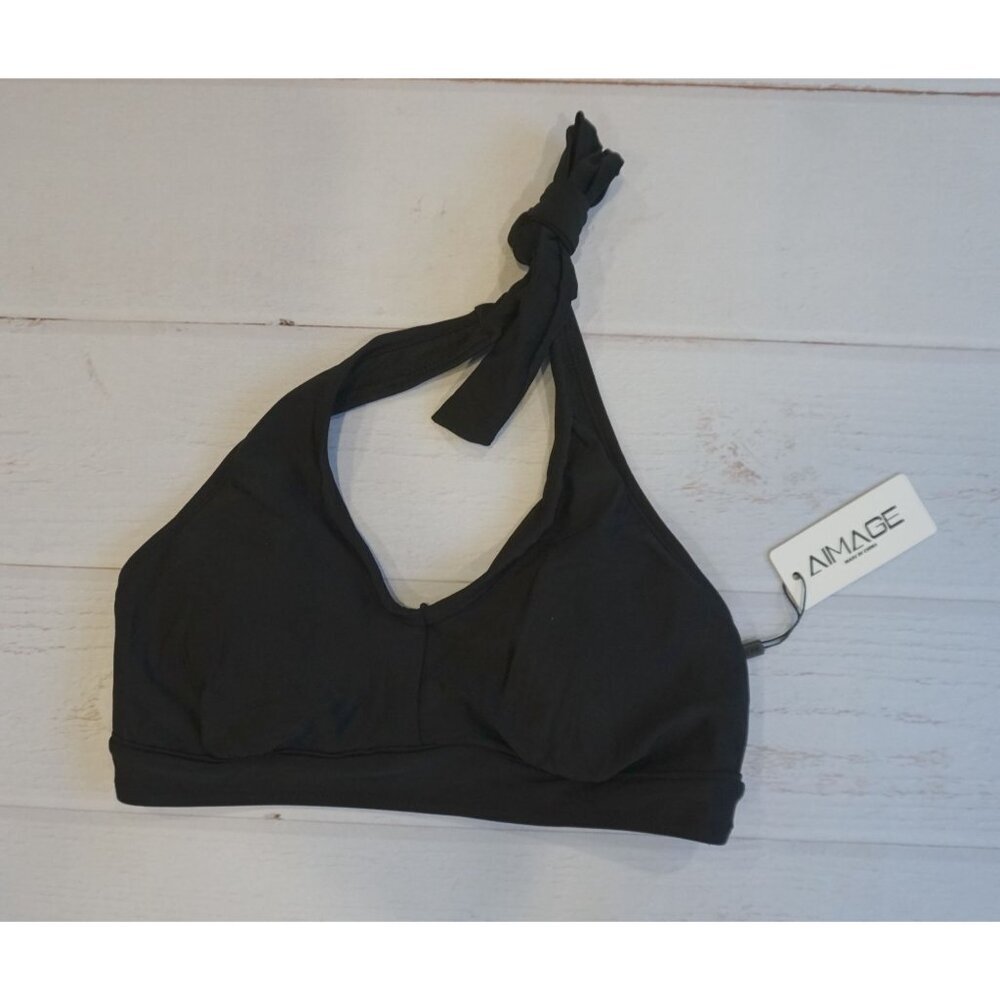 AI'MAGE Black Halter Bathing Suit Bikini Swim Top - Size S, NWT - Picture 3 of 7